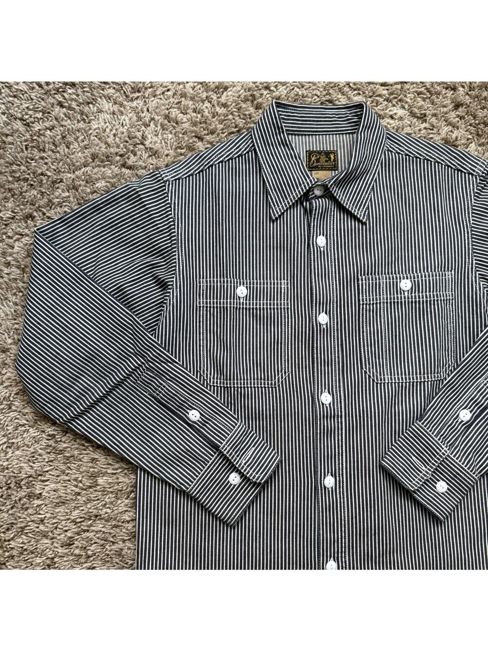 Cushman 10 Oz Hickory Striped Work Shirt Blue White Men’s Size Small 25532